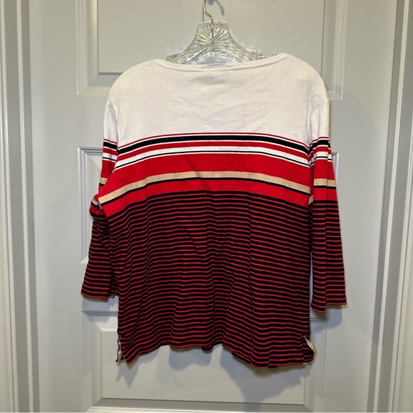 Sag Harbor Red/White/Black Striped 3/4 Sleeve Top size 2X - Picture 7 of 7